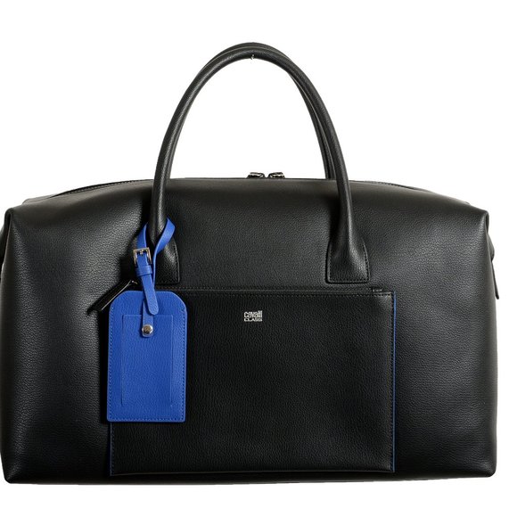 Cavalli Class Unisex Black Leather Duffel Travel Bag - Picture 5 of 14